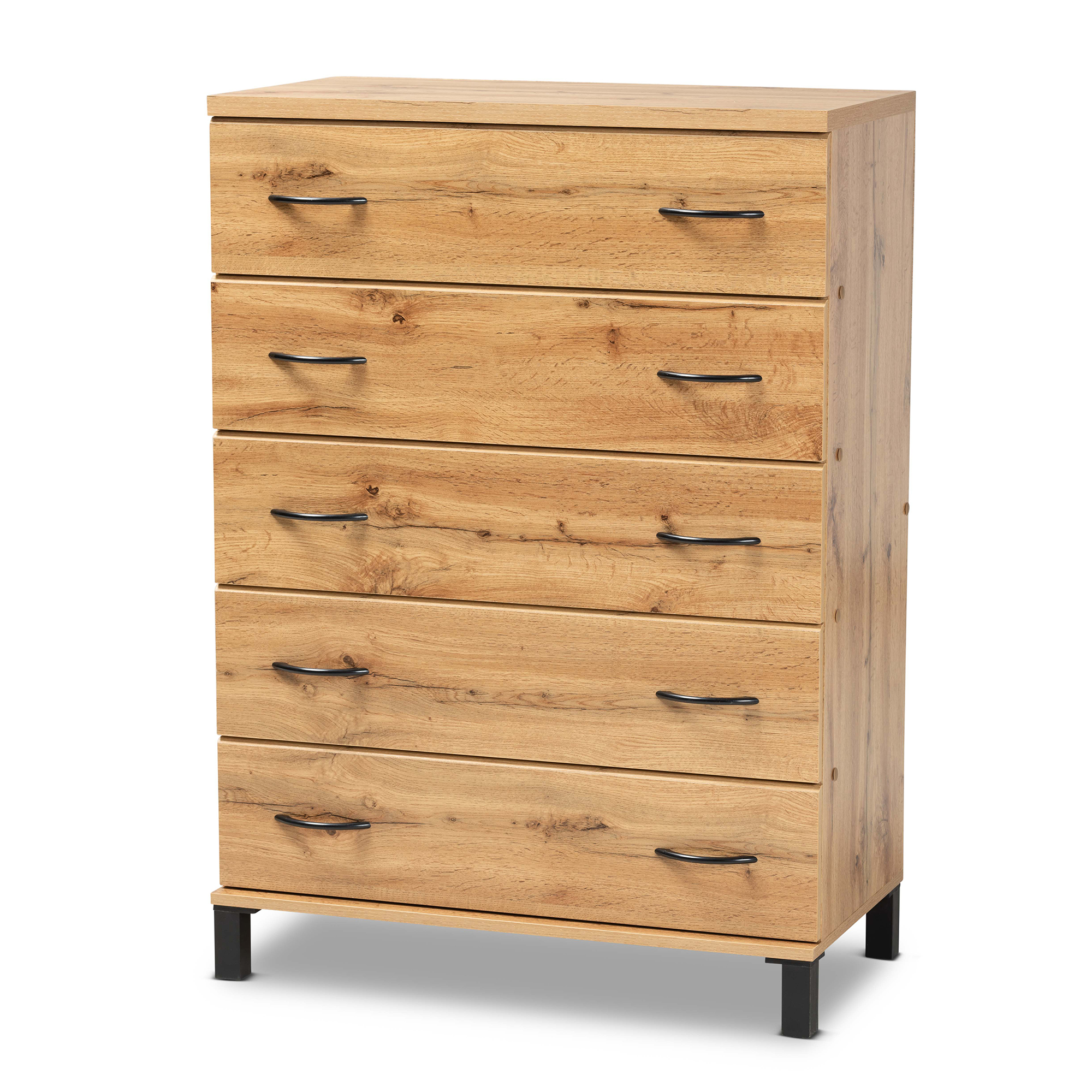 Baxton Studio Maison Modern and Contemporary Oak Brown Finished Wood 5-Drawer Storage Chest